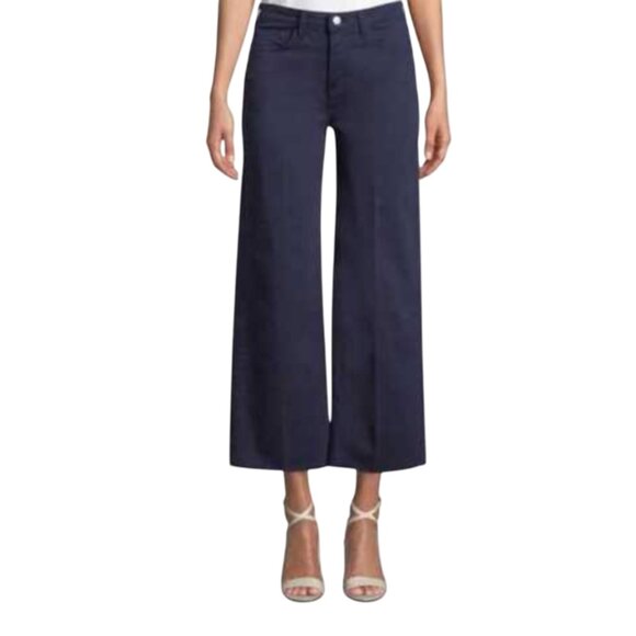 L'Agence Danica Linen Wide Leg Pants Womens 25 Navy Blue High Rise Crop Cropped - Picture 13 of 14